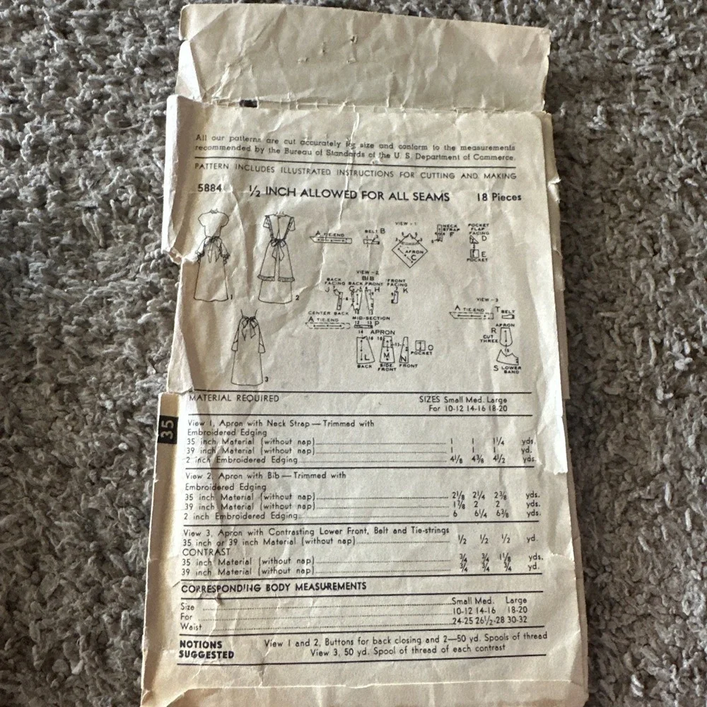 Vintage APRON Sewing Pattern Advance 5884 Cut Incomplete Decor READ‎ DESCRIPTION